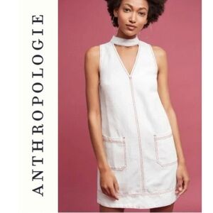 Anthropologie Holding Horses White Shift Dress Sleeveless Choker Neck Style